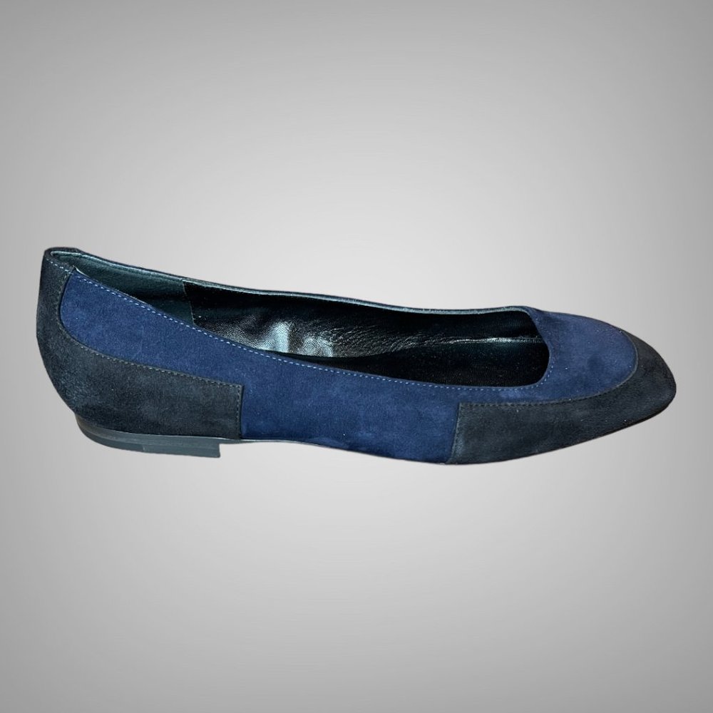Hermes NIKITA Navy and Black Goatskin Suede Flats Ballet Shoes EU 37.5